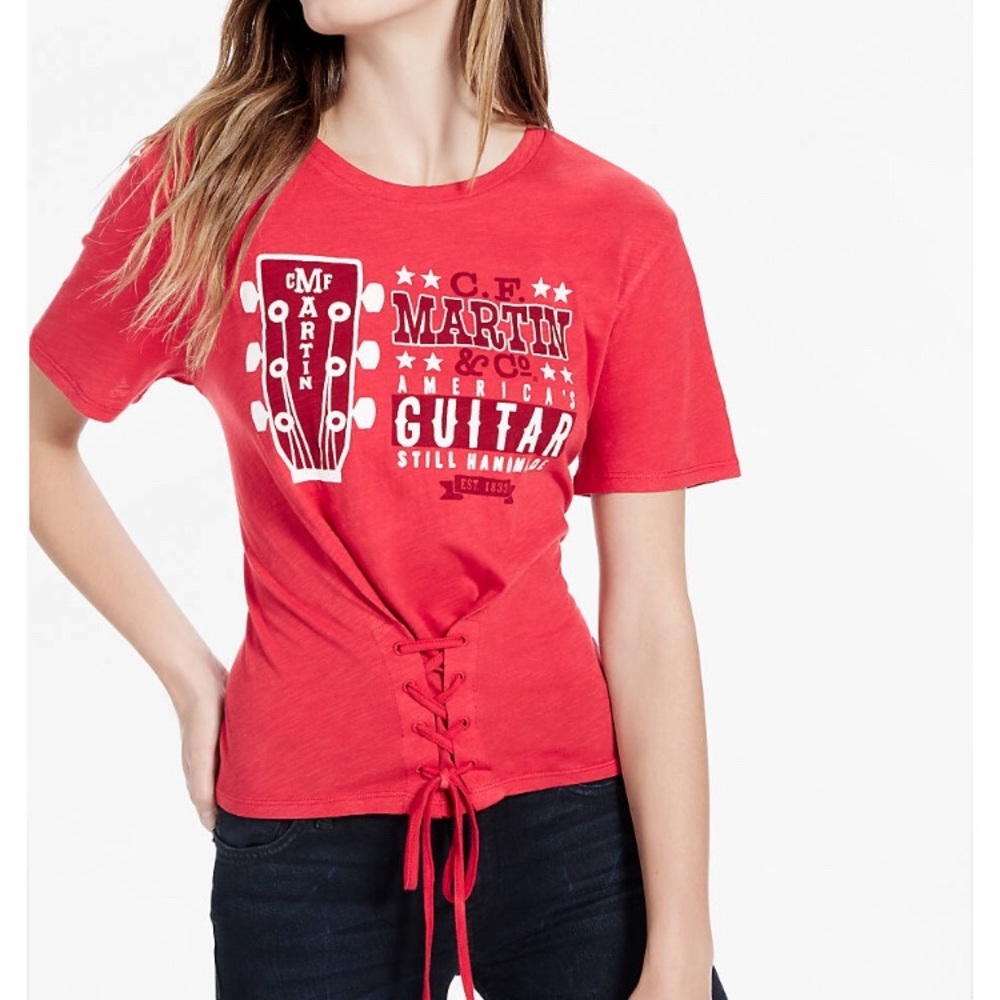 New Lucky Brand Corset Martin Guitar Graphic Tee Size Medium